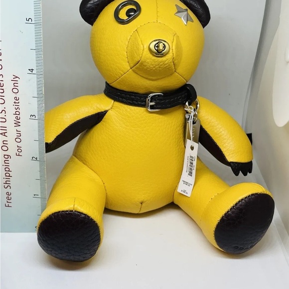 Coach Bear Paperweight Yellow Leather Gunmetal Hardware 6 Inch - Picture 8 of 14